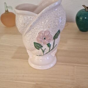 Floral Ceramic Vase with Pink Flower Hull Floral Vase Mid Century